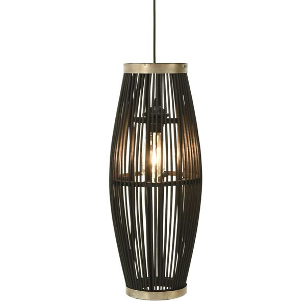 vidaXL Lampa wisząca, czarna, wiklinowa, 40 W, 25x62 cm, owalna, E27