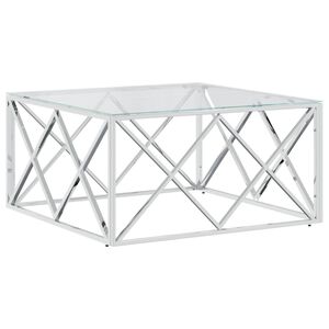 vidaXL Stolik kawowy, 80x80x40 cm, stal nierdzewna i szkło