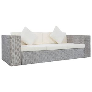 vidaXL 3-osobowa sofa z poduszkami, szara, naturalny rattan
