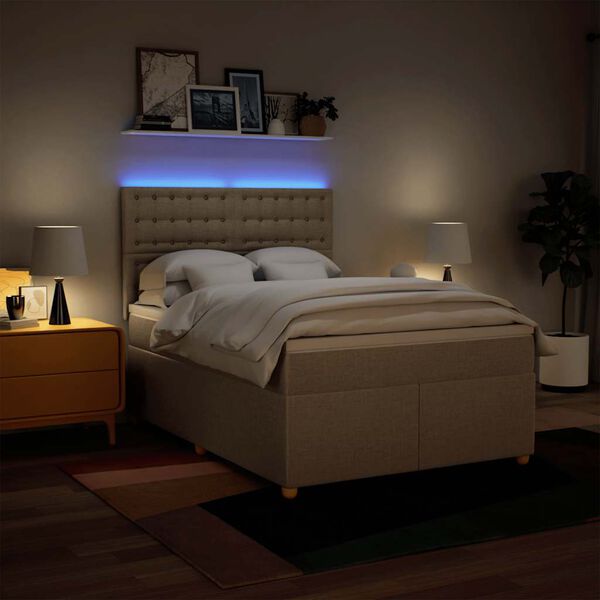 vidaXL Ł&oacute;żko kontynentalne z materacem, kremowe, tkanina, 140x190 cm