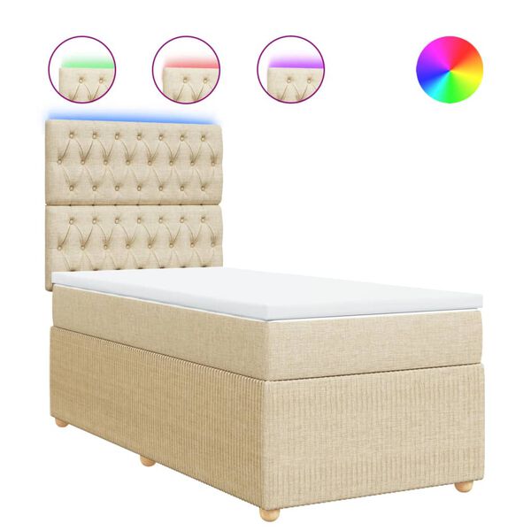 vidaXL Ł&oacute;żko kontynentalne z materacem, kremowe, tkanina, 90x200 cm