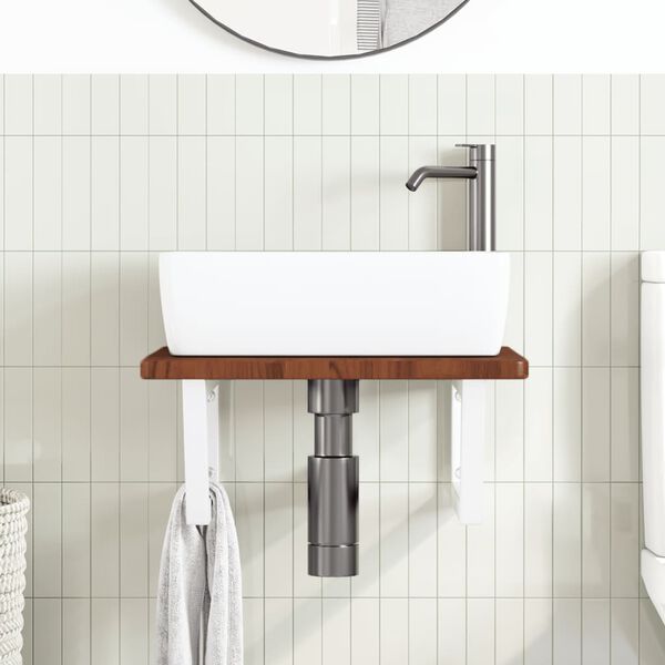 vidaXL P&oacute;łka ścienna pod umywalkę, stal i lite drewno dębowe