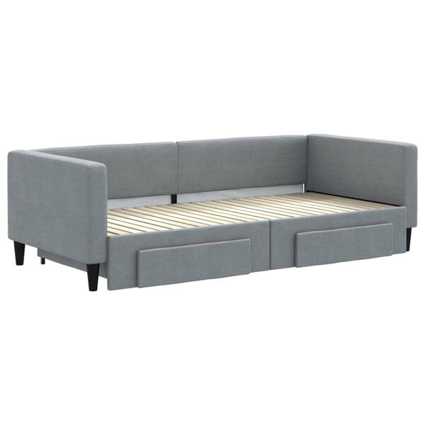 vidaXL Sofa rozsuwana z szufladami, jasnoszara, 90x200 cm, tkanina