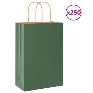vidaXL Torby papierowe 250 szt. z uchwytami Zielone 21x11x31 cm