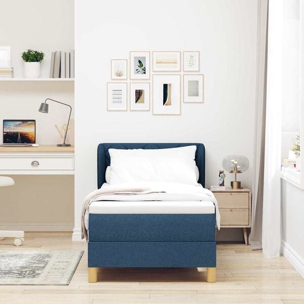 vidaXL Ł&oacute;żko sprężynowe z materacem Niebieski 80 x 200 cm tkanina