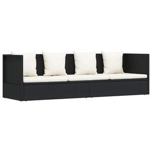 vidaXL Sofa ogrodowa z poduszkami, polirattan, czarna