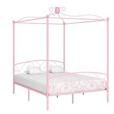vidaXL Rama łóżka z baldachimem, różowa, metalowa, 160 x 200 cm