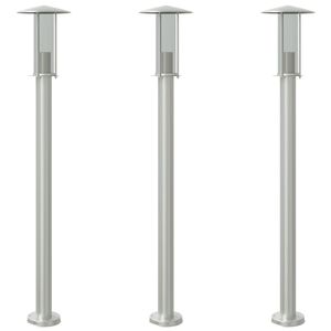vidaXL Lampy ogrodowe na słupku, 3 szt., srebrne, 100 cm, stal
