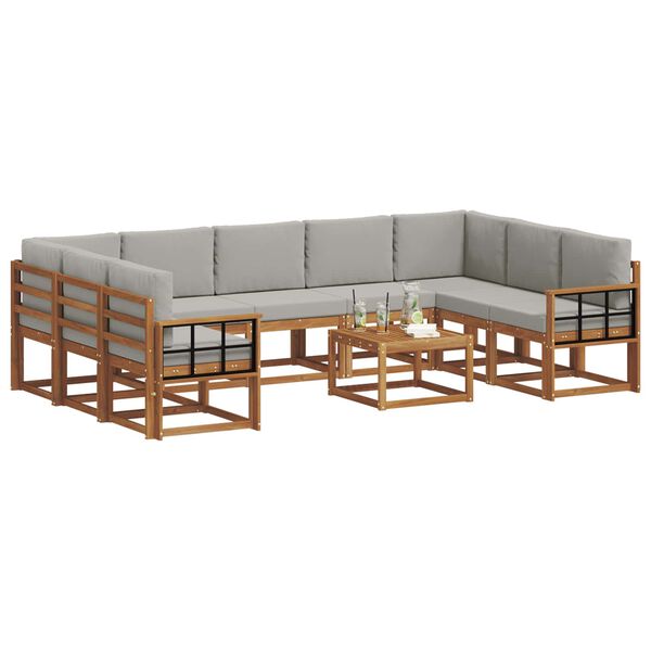 vidaXL Zestaw sof na zewnątrz 10 pcs Naturalny i Jasny Szary