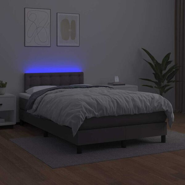 vidaXL Ł&oacute;żko kontynentalne z materacem i LED, szare, 120x190 cm