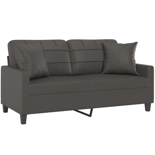 vidaXL 2-osobowa sofa z poduszkami, szara, 140 cm, sztuczna sk&oacute;ra