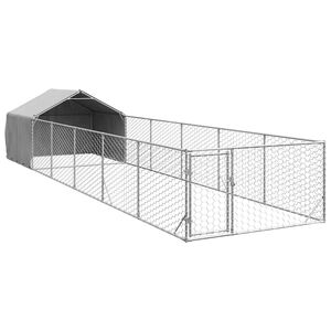 vidaXL Zewnętrzna buda dla psa z wybiegiem 8x2x1,5 m Stal ocynkowana