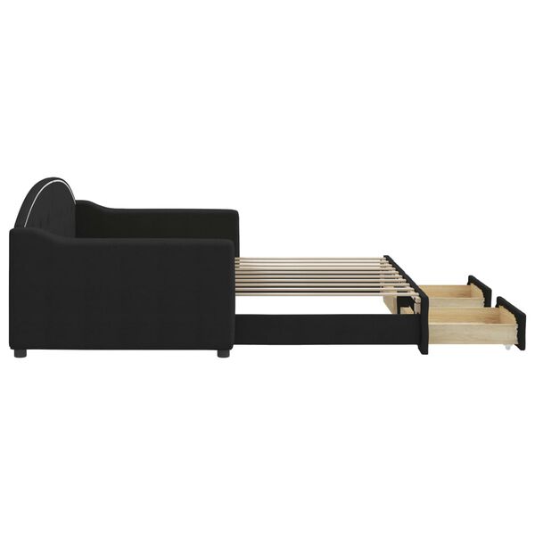 vidaXL Sofa rozsuwana z szufladami, czarna, 90x190 cm, tkanina