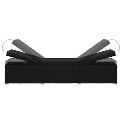 vidaXL Leżak z poduszką i stolikiem, polirattan, czarny