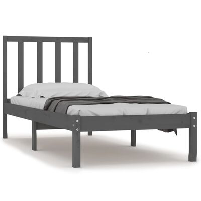 vidaXL Rama łóżka, szara, lite drewno sosnowe, 90x190 cm, pojedyncza