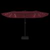 vidaXL Podwójny parasol ogrodowy z LED, bordowy, 449x265 cm