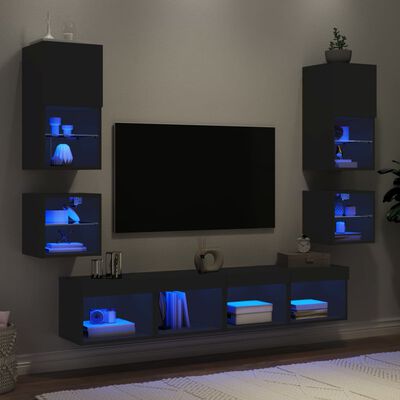 vidaXL 8-częściowy zestaw mebli TV z LED, czarny