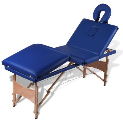 vidaXL Składany stół do masażu z drewnianą ramą, 4 strefy, niebieski