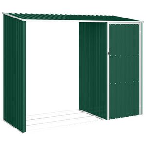 vidaXL Szopa z wiatą na drewno, zielona, 245x98x159 cm, stal
