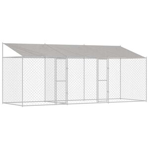 vidaXL Klatka dla psa z dachem srebrny 600 x 200 x 256 cm Stal i PE