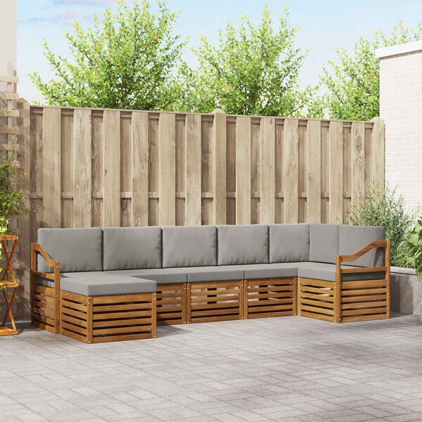 vidaXL Zestawy sof 7 pcs Naturalny i Jasny Szary Lite Drewno Akacji