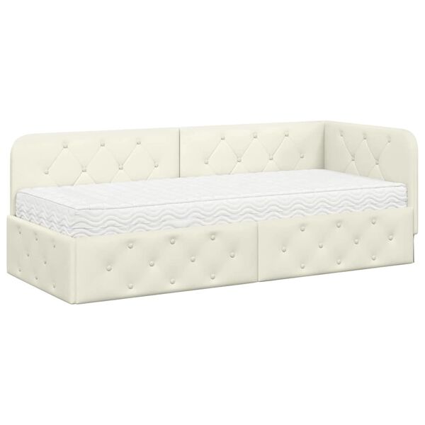 vidaXL Rama ł&oacute;żka narożnego z materacem Kremowy 80 x 200 cm Aksamit