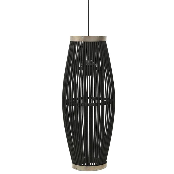 vidaXL Lampa wisząca, czarna, wiklinowa, 40 W, 25x62 cm, owalna, E27