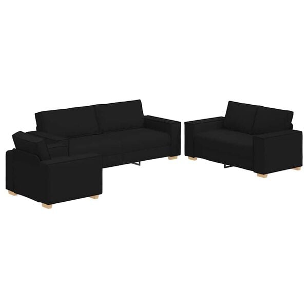 vidaXL Sofa 3 pcs Czarny 220 x 80 x 84 cm Tkanina lniana