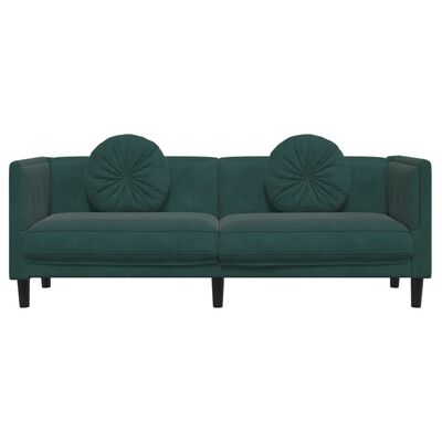 vidaXL Sofa 3-osobowa z poduszkami, ciemnozielona, aksamit