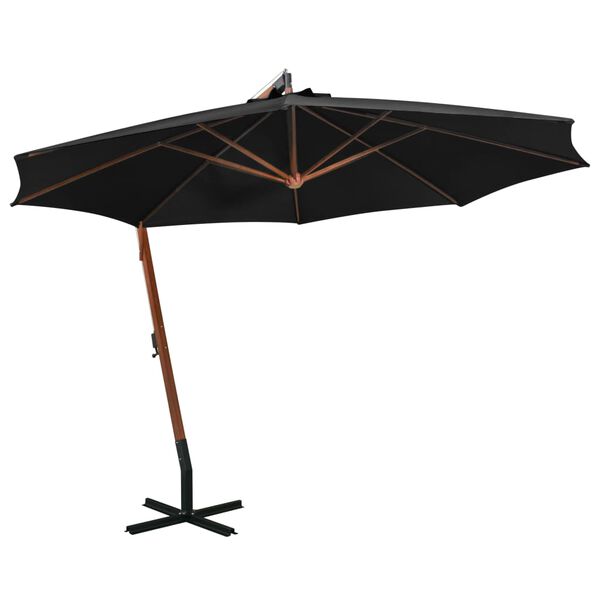 vidaXL Parasol ogrodowy wiszący, jodłowy słupek, czarny, 3,5x2,9 m