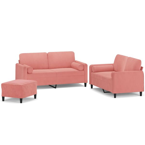 vidaXL 3-częściowy komplet wypoczynkowy z poduszkami, r&oacute;żowy, aksamit