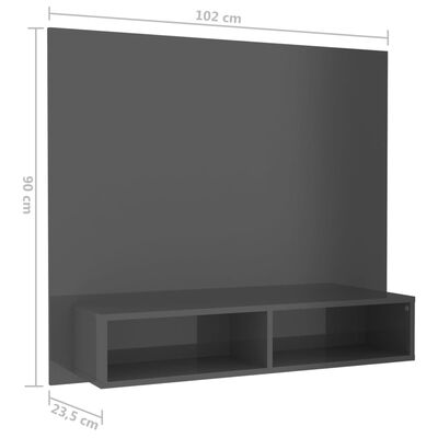 vidaXL Wisząca szafka pod TV, szara, wysoki połysk, 102x23,5x90 cm