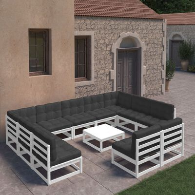 vidaXL 12-cz. zestaw wypoczynkowy do ogrodu, z poduszkami, biała sosna
