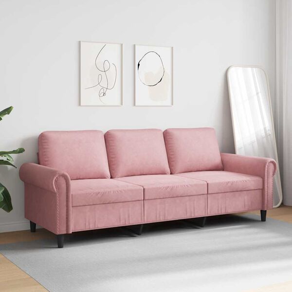vidaXL Sofa 3-osobowa, r&oacute;żowa, 180 cm, obita aksamitem