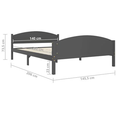 vidaXL Rama łóżka, ciemnoszara, lite drewno sosnowe, 140 x 200 cm