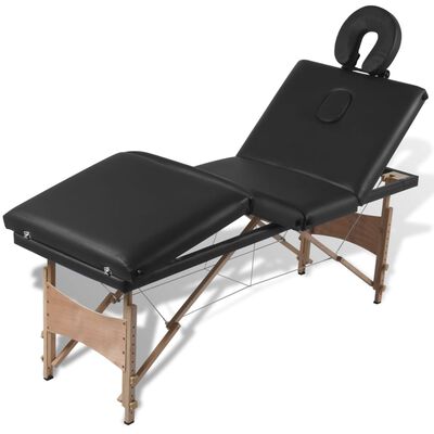 vidaXL Składany stół do masażu z drewnianą ramą, 4 strefy, czarny