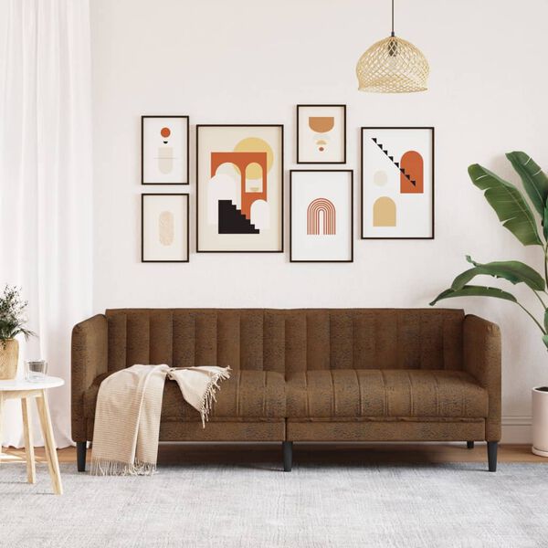 vidaXL Sofa 3-os., brązowa, sztuczna sk&oacute;ra zamszowa