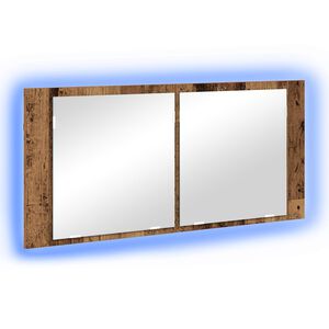 vidaXL Lustro LED w szafce z p&oacute;łką Stare drewno 100 x 12 x 45 cm
