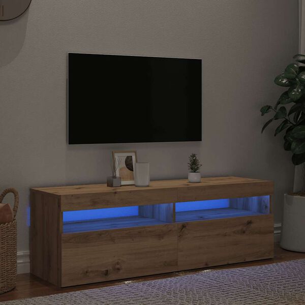 vidaXL Szafka pod TV z oświetleniem LED, dąb artisan, 120x35x40 cm
