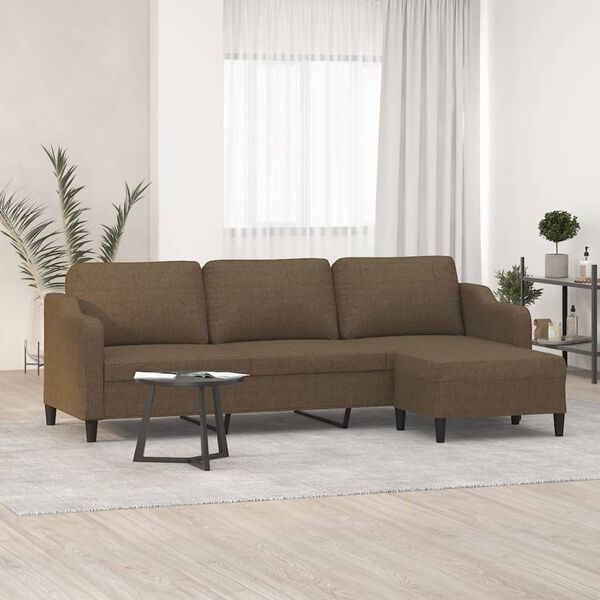 vidaXL 3-osobowa sofa z podn&oacute;żkiem, brązowa, 210 cm, tkanina