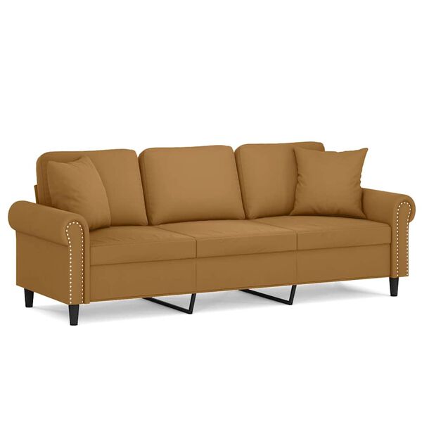 vidaXL 3-osobowa sofa z poduszkami, brązowa, 180 cm, aksamit