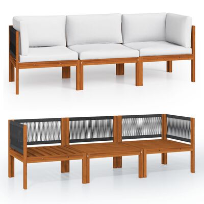 vidaXL 3-osobowa sofa ogrodowa z poduszkami, lite drewno akacjowe
