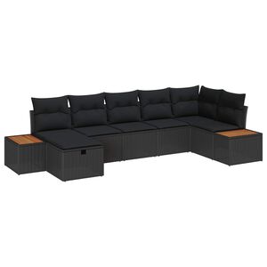 vidaXL Zestaw Sof na Ogr&oacute;d z poduszką 7 pcs Czarny Polirattan
