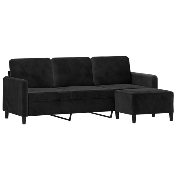 vidaXL 3-osobowa sofa z podn&oacute;żkiem, czarna, 180 cm, aksamit