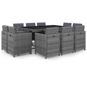 vidaXL 11-cz. zestaw mebli ogrodowych z poduszkami, rattan PE, szary