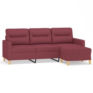 vidaXL 3-osobowa sofa z podn&oacute;żkiem winna czerwień 180 cm, tkaniną