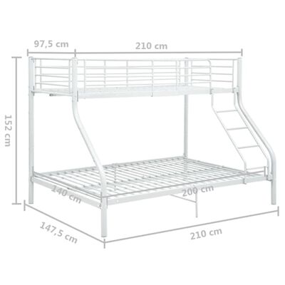 vidaXL Rama łóżka piętrowego, biała, metalowa, 140x200 cm/90x200 cm