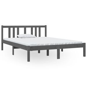 vidaXL Rama ł&oacute;żka, szara, lite drewno, 135x190 cm, podw&oacute;jna