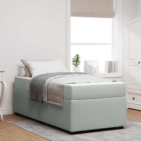 vidaXL Ramka ł&oacute;żka z materacem Jasnoszary 100 x 200 cm tkanina