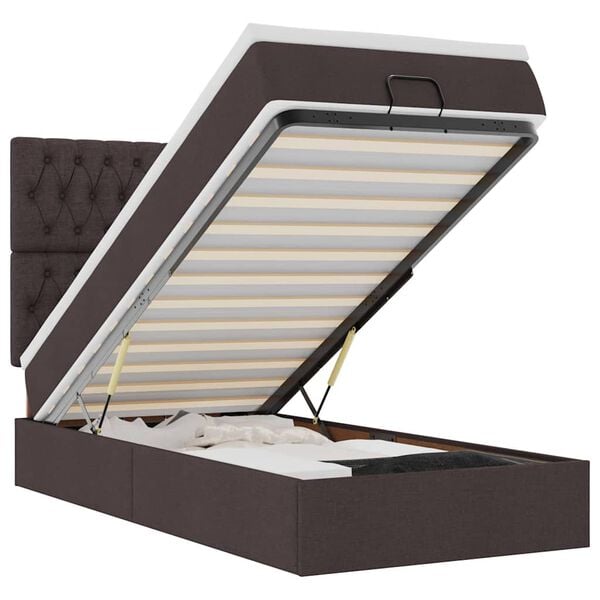 vidaXL Ł&oacute;żko otomana z materacem i LED ciemnobrązowy 90x200 cm tkanina